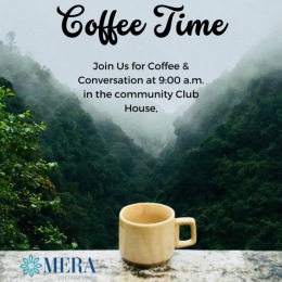 The essence of exceptional living a poster with trees and a coffee mug