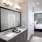 a bathroom with a large mirror